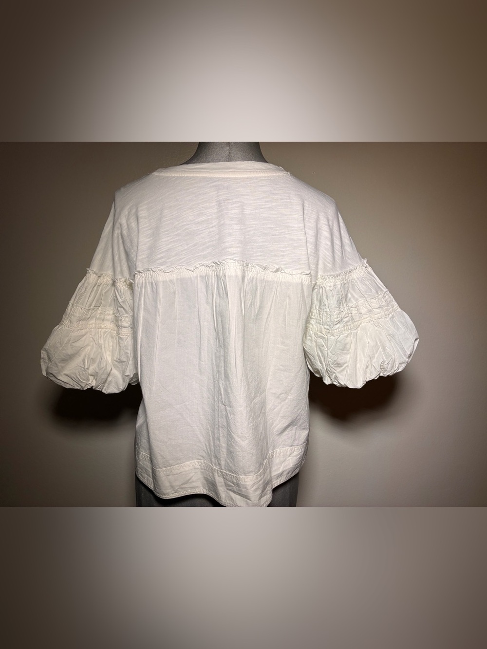 Pilcro Reworked Ruffle Sleeve Top White Cotton Puff Sleeve Mixed Media Blouse S - Picture 5 of 10
